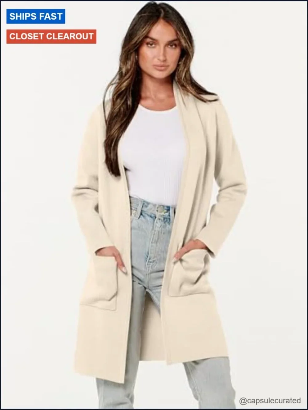 Womens Open Front Knit Cardigan Sweater with Pockets